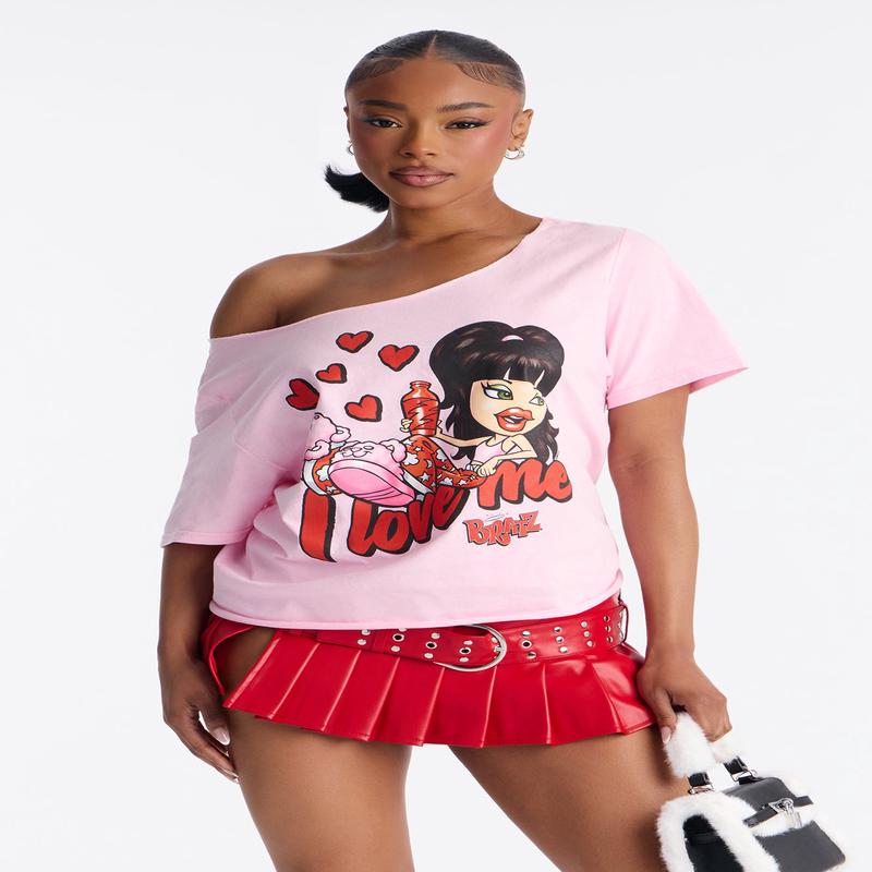 Bratz I Love Me Off Shoulder Tee - Light Pink