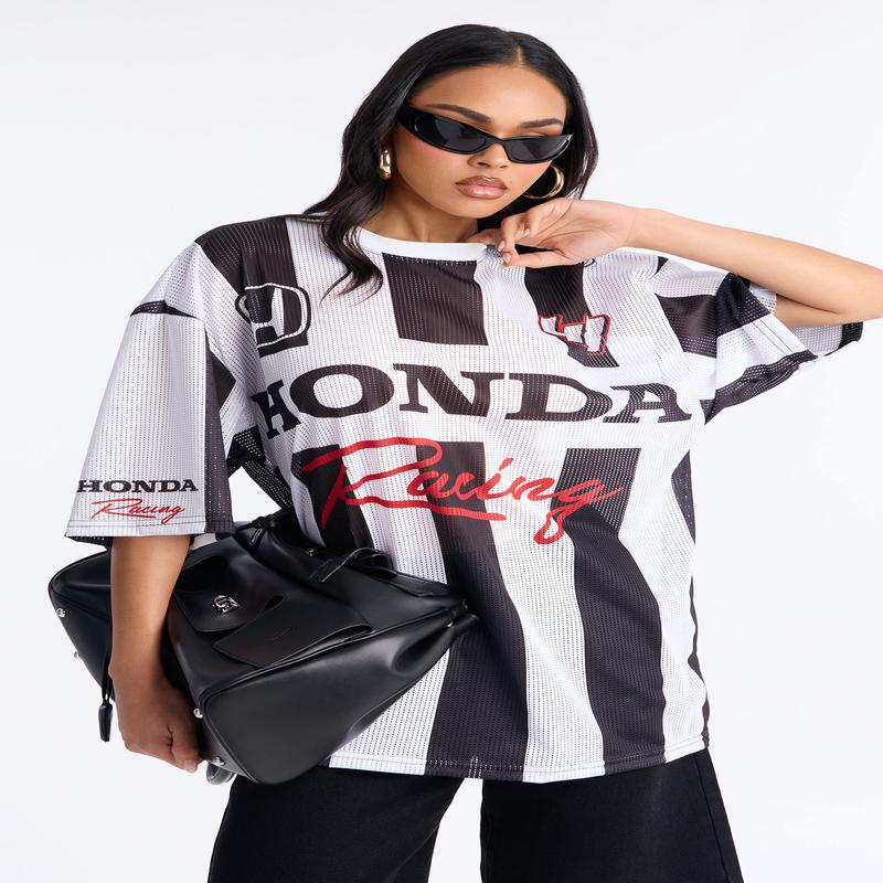 Honda Racing Striped Mesh Jersey - BlackWhite