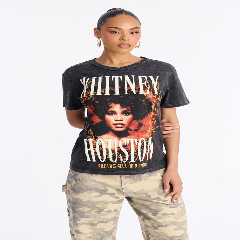 Whitney Houston Saving All My Love Washed Tee - Black Wash