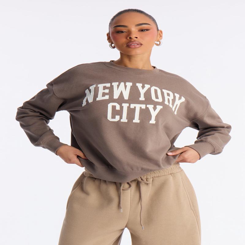 New York City Brown Crew Fleece Sweatshirt - Brown