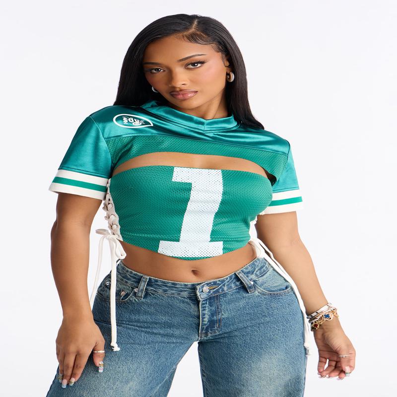 1 Game Day 2 Piece Cropped Jersey - Green