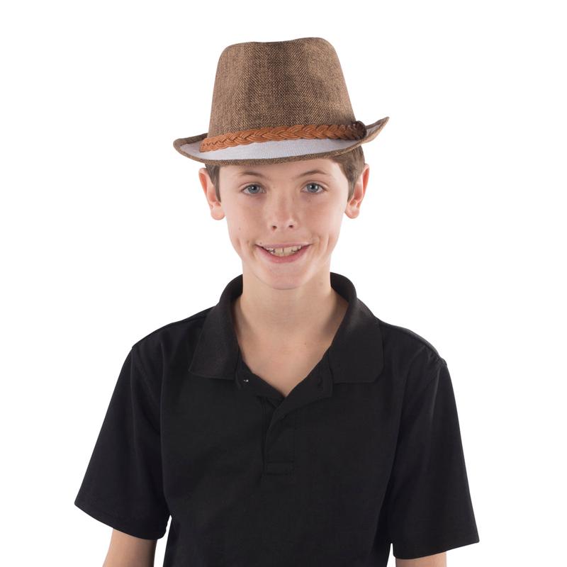 Brown Fedora with White Brim |